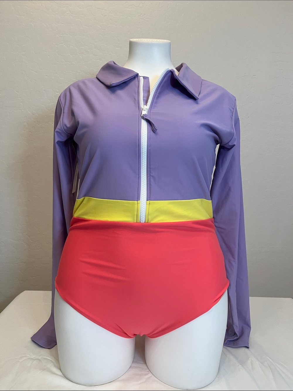 Colorblock One-Piece Swimsuit - Purple, Yellow & Coral